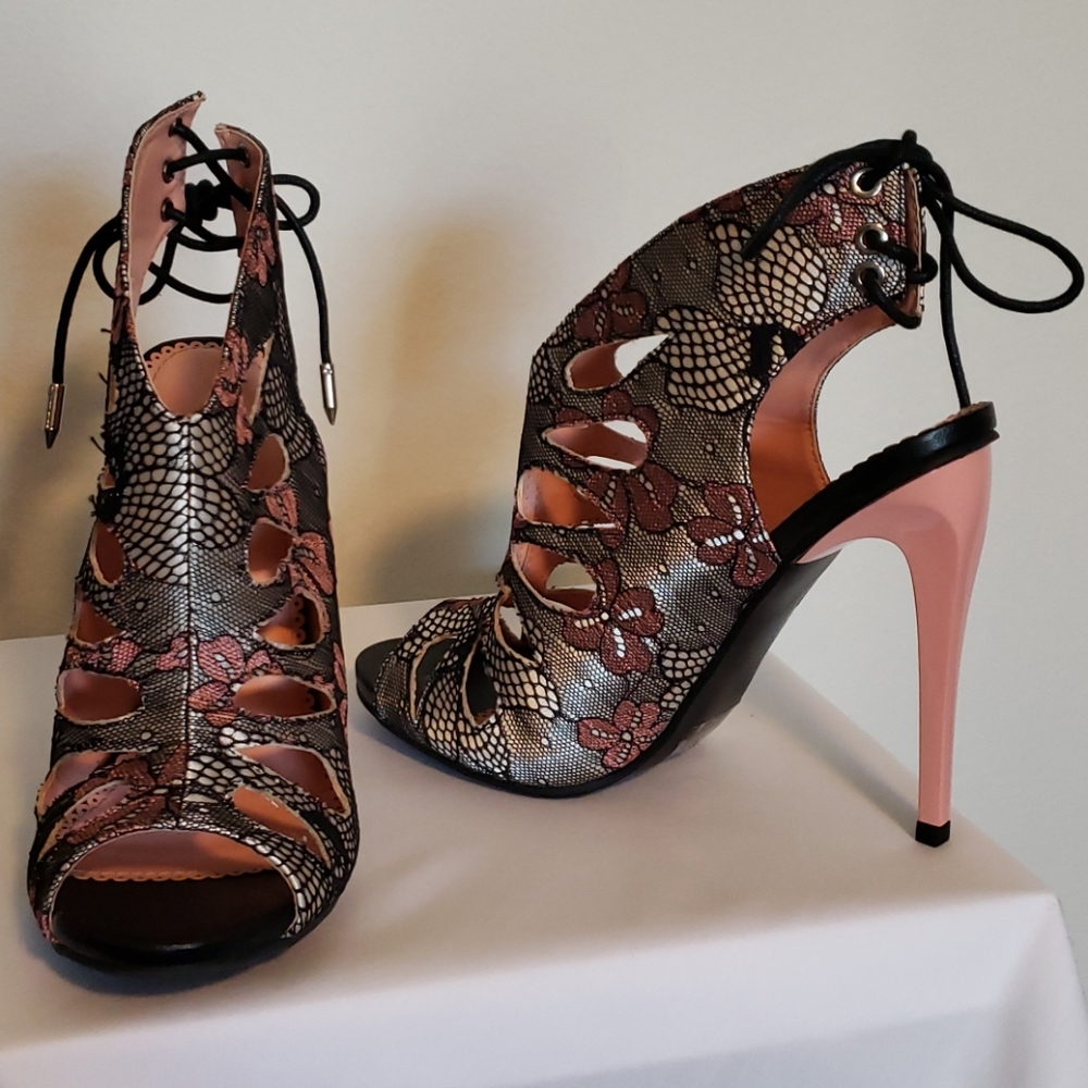 Alba Blush Lace Cut Out Open Toe Heels